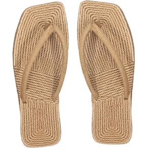 GORGLITTER Women's Square Toe Flip Flops Straw Crochet Flat Sandals Boho Beach Summer Vacation 2025 Slide Shoes