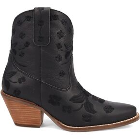 Dingo Womens Sweetheart Floral Embroidered Snip Toe Casual Boots Ankle Mid Heel 2-3" - Black