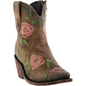Women's Embroidered Floral Western Booties Round Tan 7 1/2 M US