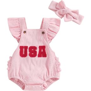 4th Of July Baby Girl Outfit Patriotic Memorial Day Pocket Romper Fourth Of July Clothing Independence Day Clothes