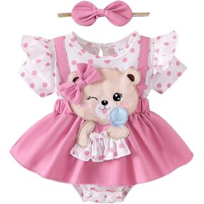 Newborn Clothes Baby Girl Summer Clothes Short Sleeve Bear Patch Romper With Headband Cute Infant Girl Clothes