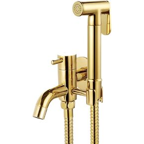 Shower System, Bidet Sprayer Brass Handheld Bidet Sprayer for Toilet Gold Baby Cloth Diaper Sprayer Portable Bidet Faucet with Bidet Hose, for Feminine Wash, Pet Washing, Easy to Install