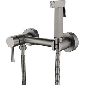 Shower System, Handheld Bidet Sprayer for Toilet, Cloth Diaper Toilet Sprayer with Hot and Cold Water Wall Mount Brass Bidet Sprayer, for Toilet Washing, Bathing Pets, and Feminine Hygiene (Gun Grey)