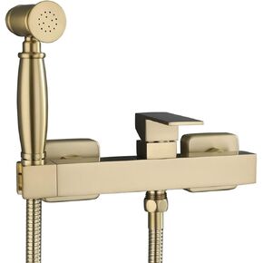 Shower System, Bidet Sprayer Brass Handheld Bidet Sprayer for Toilet Brushed Gold Baby Cloth Diaper Sprayer for Hot and Cold Water Portable Bidet Faucet with Bidet Hose for Feminine Wash, Wall Mount