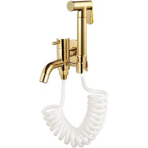 Shower System, Bidet Sprayer Brass Handheld Bidet Sprayer for Toilet Baby Cloth Diaper Sprayer Portable Bidet Faucet with Bidet Hose, for Feminine Wash, Pet Washing, Easy to Install, Gold