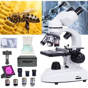 Compound Binocular Microscope, Up and Down Led Lights Binocular Biological Microscopes,3 In1compound Binocular Microscopes,5-Color Filter,30000x Biological Lab Microscope with 5.0-Inch Display
