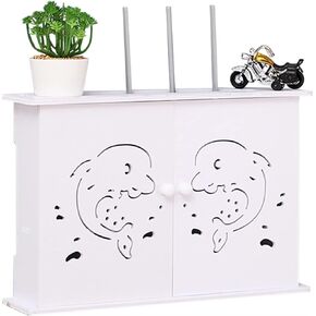 WiFi Router Storage Box,Router Shelf Wall Mount, White Household Power Cord Arrangement Box Set-top Box Shelf Wall Decoration - No Punch