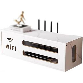WiFi Router Storage Box,Router Shelf Wall Mount, Layer WiFi Storage Floating Shelves Hide Cable Management Box, 49.4x19.4x18cm