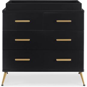 Delta Children Sloane 4 Drawer Dresser with Changing Top, Bianca White w/Melted Bronze