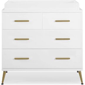 Delta Children Sloane 4 Drawer Dresser with Changing Top, Bianca White w/Melted Bronze in Kuwait