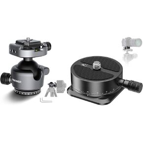 NEEWER GM41 Low Profile Tripod Ball Head, 40mm Metal Panoramic Camera Mount Adapter with 1/4" Arca Type QR Plate Compatible with Peak Design Capture Camera Clip, Panoramic Quick Release Plate Included