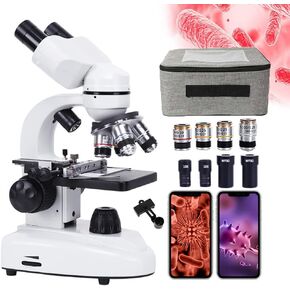 30000X/50000X/70000X HD Biological Microscope with Carrying Case, Professional Binocular Microscope Set for Students Adults Teaching Lab Aquaculture, Dual LED Illumination, Phone Adapter (50000X )