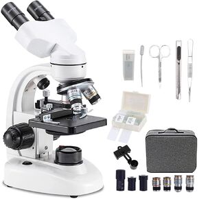 20000x Binocular Microscope for Adults, with Microscope Slides Phone Holder and Specimen Preparation Kits, Adjustable Led Lights, Coaxial Coarse and Fine Focus
