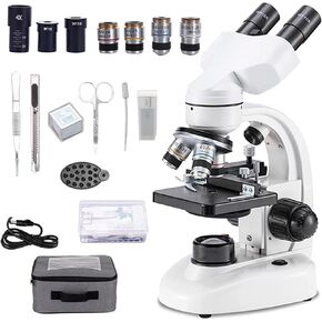 Compound Binocular Microscope, 20000X Magnification, LED Illumination Two-Layer Mechanical Stage, for Science Education School Laboratory