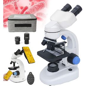 40X-1000X Binocular Microscopes, Lab Compound Microscope Dual LED Illumination with Microscope Slides for Kids Students Adults, WF10X & WF 25X Eyepiece, for Teaching Lab Hobbyist Applications