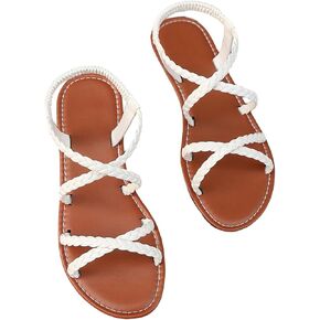GORGLITTER Women's Summer Beach Strappy Sandals 2025 Dressy Slide Open Toe Ankle Strap Shoes Flats