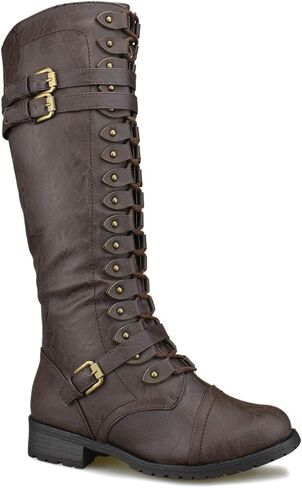 Premier Standard - Lace's Lace -Up Strappy Knee High Combat Boot Boot Cyped Heel in Kuwait