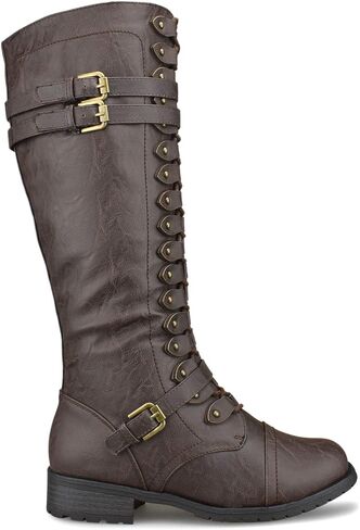 Premier Standard - Lace's Lace -Up Strappy Knee High Combat Boot Boot Cyped Heel in Kuwait