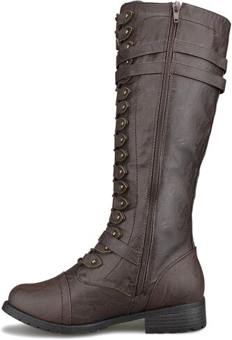 Premier Standard - Lace's Lace -Up Strappy Knee High Combat Boot Boot Cyped Heel in Kuwait