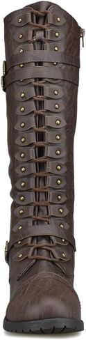 Premier Standard - Lace's Lace -Up Strappy Knee High Combat Boot Boot Cyped Heel in Kuwait