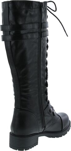 Premier Standard - Lace's Lace -Up Strappy Knee High Combat Boot Boot Cyped Heel in Kuwait