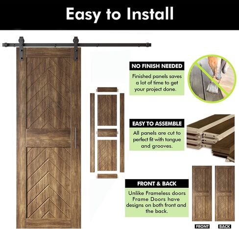 Homacer Dark Walnut 40 in. x 84 in. Finished & Unassembled 4-in-1 Fishbone Design Barn Door with Non-Bypass Installation Hardware Kit, 7ft Track, Interior use only in Saudi Arabia