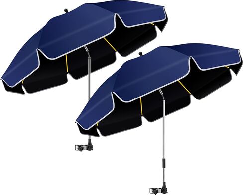 2Pack 48.8 inch Large Beach Umbrella with Clamp Sun Shade for Beach Chair, 360°Adjustable UV Protection Golf Umbrella with Clip for Stroller Wheelchair Camping Chair in Kuwait