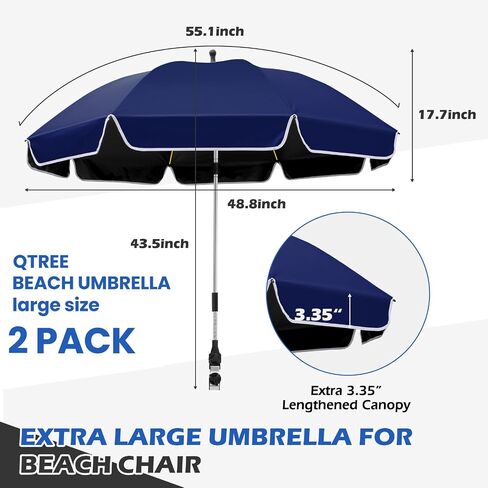 2Pack 48.8 inch Large Beach Umbrella with Clamp Sun Shade for Beach Chair, 360°Adjustable UV Protection Golf Umbrella with Clip for Stroller Wheelchair Camping Chair in Kuwait