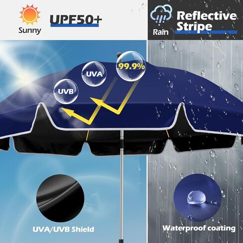 2Pack 48.8 inch Large Beach Umbrella with Clamp Sun Shade for Beach Chair, 360°Adjustable UV Protection Golf Umbrella with Clip for Stroller Wheelchair Camping Chair in Kuwait