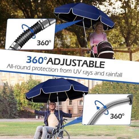 2Pack 48.8 inch Large Beach Umbrella with Clamp Sun Shade for Beach Chair, 360°Adjustable UV Protection Golf Umbrella with Clip for Stroller Wheelchair Camping Chair in Kuwait
