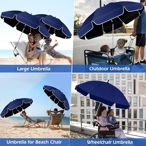 2Pack 48.8 inch Large Beach Umbrella with Clamp Sun Shade for Beach Chair, 360°Adjustable UV Protection Golf Umbrella with Clip for Stroller Wheelchair Camping Chair in Kuwait