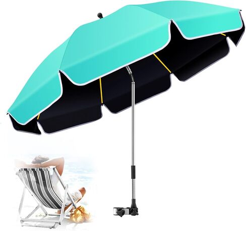 2Pack 48.8 inch Large Beach Umbrella with Clamp Sun Shade for Beach Chair, 360°Adjustable UV Protection Golf Umbrella with Clip for Stroller Wheelchair Camping Chair in Kuwait