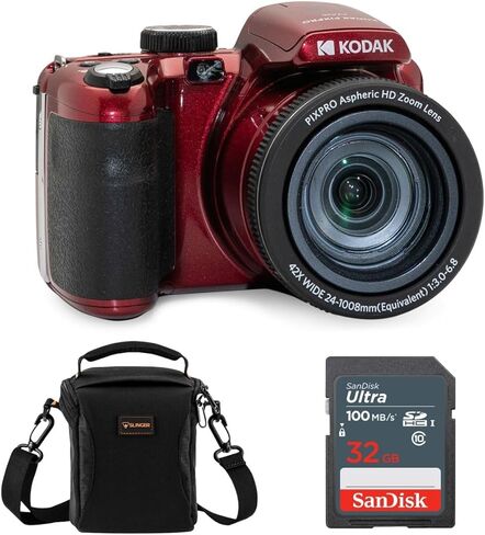 Kodak Pixpro AZ425 Astro Zoom 20mp الكاميرا الرقمية الكاملة عالية الدقة ، حمراء ، حزمة مع بطاقة ذاكرة 32 جيجابايت وحقيبة الكاميرا in Kuwait