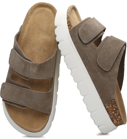 Genuine Leather Platform Sandals for Women 2025 - Soft Comfortable Memory Foam Insole Chunky Womens Wedge Sandals with Cork Footbed in Saudi Arabia