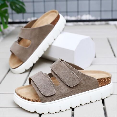 Genuine Leather Platform Sandals for Women 2025 - Soft Comfortable Memory Foam Insole Chunky Womens Wedge Sandals with Cork Footbed in Saudi Arabia