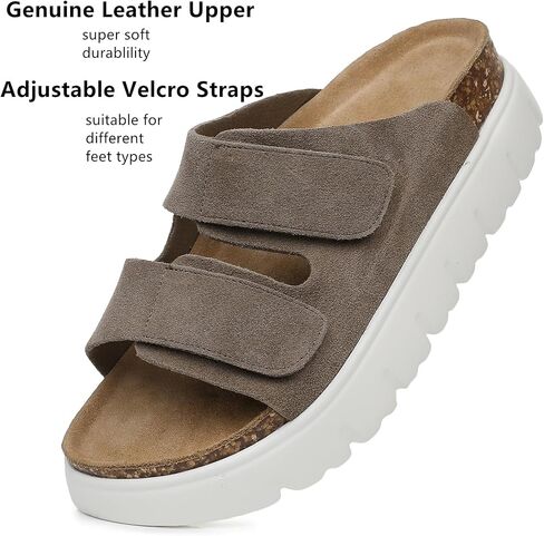 Genuine Leather Platform Sandals for Women 2025 - Soft Comfortable Memory Foam Insole Chunky Womens Wedge Sandals with Cork Footbed in Saudi Arabia