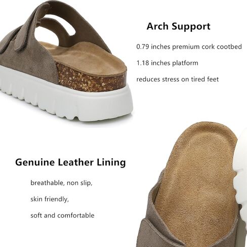 Genuine Leather Platform Sandals for Women 2025 - Soft Comfortable Memory Foam Insole Chunky Womens Wedge Sandals with Cork Footbed in Saudi Arabia