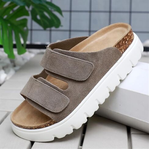 Genuine Leather Platform Sandals for Women 2025 - Soft Comfortable Memory Foam Insole Chunky Womens Wedge Sandals with Cork Footbed in Saudi Arabia