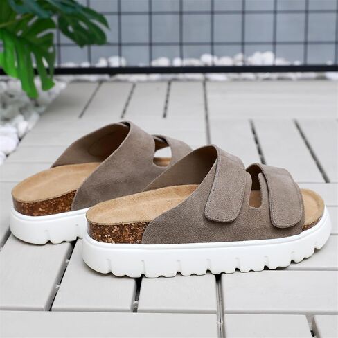 Genuine Leather Platform Sandals for Women 2025 - Soft Comfortable Memory Foam Insole Chunky Womens Wedge Sandals with Cork Footbed in Saudi Arabia