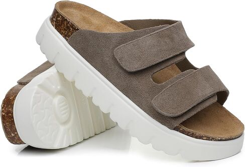 Genuine Leather Platform Sandals for Women 2025 - Soft Comfortable Memory Foam Insole Chunky Womens Wedge Sandals with Cork Footbed in Saudi Arabia