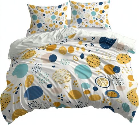 3PCS Creative Art Circle Duvet Cover California King Bedding Sets, White Comforter Quilt Cover, 2 Pillow Cases for Boys Girls Toddler Kids Bedding in Saudi Arabia