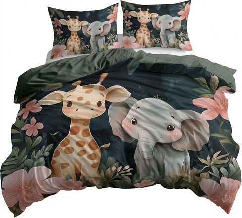 3pcs cartoon Giraffe Elephant Cover Cover Cover California King Bedding Sets ، Army Green Comforter Cover ، اثنين in Kuwait