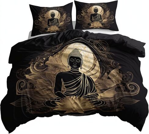 3PCS Lotus Statue Duvet Cover California King Bedding Sets, Black Comforter Quilt Cover, 2 Pillow Cases for Boys Girls Toddler Kids Bedding in Saudi Arabia