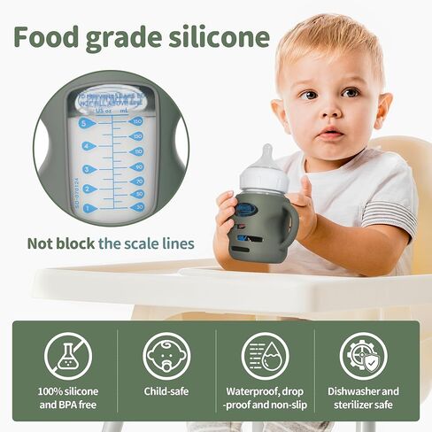3 Pack Silicone Sleeves for Dr Brown Wide-Neck Glass Baby Bottles, Food GradeAnti Breakage Baby Bottle Holder with Handles and 3pcs Travel Bottle Caps, 5oz in Kuwait