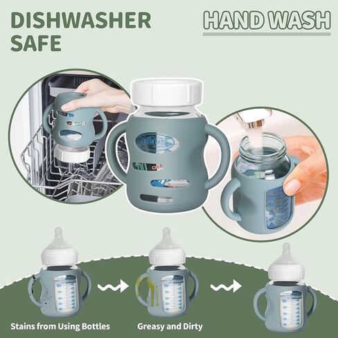 3 Pack Silicone Sleeves for Dr Brown Wide-Neck Glass Baby Bottles, Food GradeAnti Breakage Baby Bottle Holder with Handles and 3pcs Travel Bottle Caps, 5oz in Kuwait