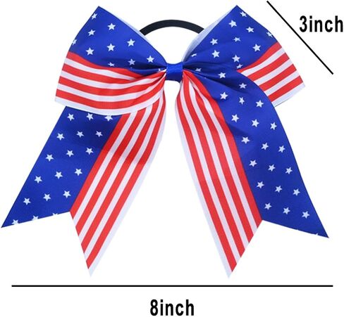 4PCS 4th of July Cheer Hair Bows 8" Patriotic Flag Festival Cheerleading Bow with Ponytail Holder Elastic Band Hair Accessories Cheer Bows in Kuwait