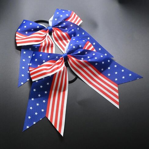 4PCS 4th of July Cheer Hair Bows 8" Patriotic Flag Festival Cheerleading Bow with Ponytail Holder Elastic Band Hair Accessories Cheer Bows in Kuwait