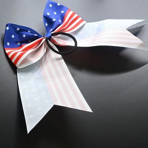 4PCS 4th of July Cheer Hair Bows 8" Patriotic Flag Festival Cheerleading Bow with Ponytail Holder Elastic Band Hair Accessories Cheer Bows in Kuwait