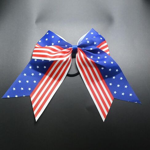 4PCS 4th of July Cheer Hair Bows 8" Patriotic Flag Festival Cheerleading Bow with Ponytail Holder Elastic Band Hair Accessories Cheer Bows in Kuwait