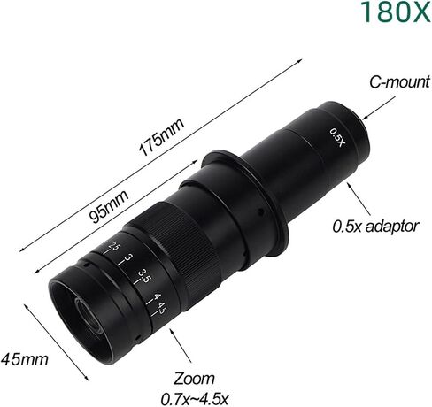 LIAMOS 1-180X Adjustable Magnification Zoom C Mount Lens Zoom Glass Lens 150X Digital Industry Video Monocular Microscope Camera Lens,High Reliability(150X-50mm) in Saudi Arabia